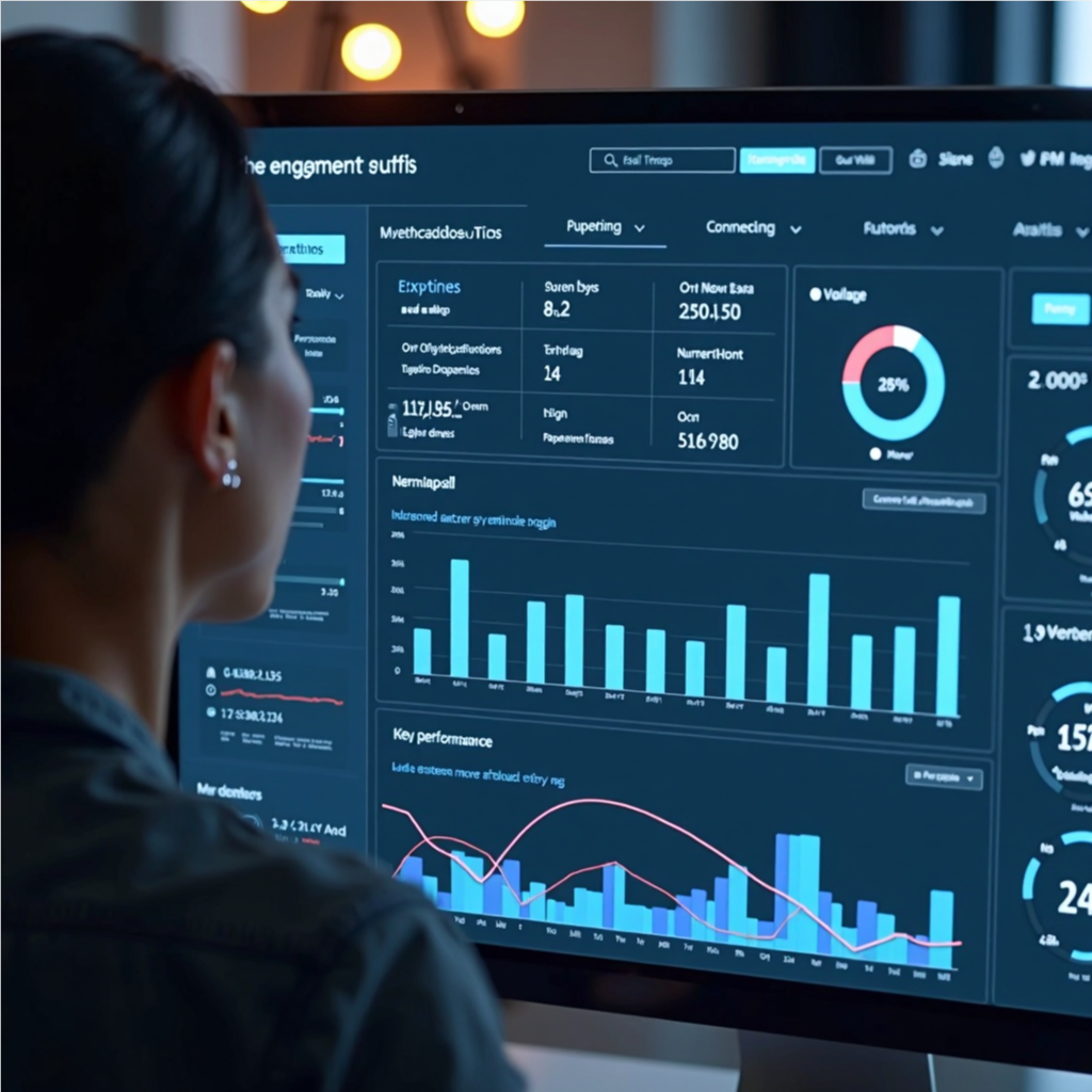 AI analytics dashboard displaying key engagement metrics, user interactions, and real-time insights for business owners to optimize their AI assistant.