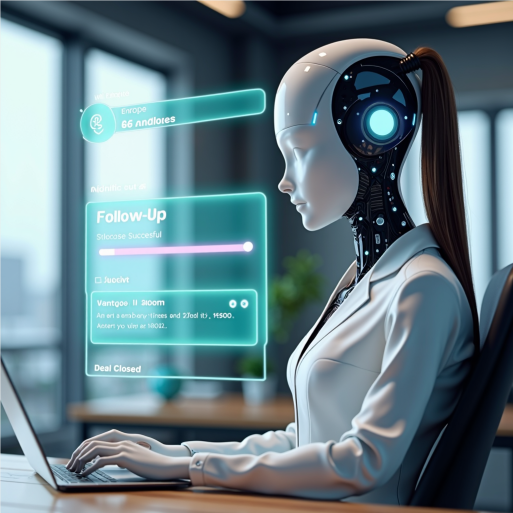 Humanoid AI assistant making outbound sales calls and following up with clients.